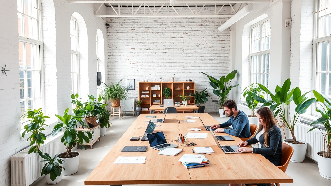 Our team in a light-filled London studio filled with plants